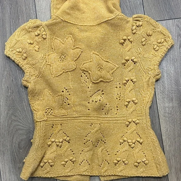 Anthropology Yellow Knit Short Sleeve Cardigan - Picture 3 of 3